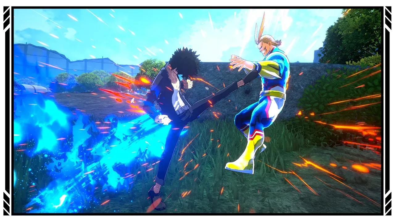 Dabi and All Might clashing during a team battle