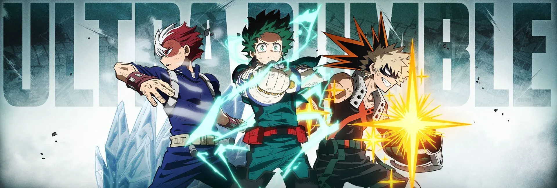 Izuku Midoriya, Katsuki Bakugo, and Shoto Todoroki ready for battle